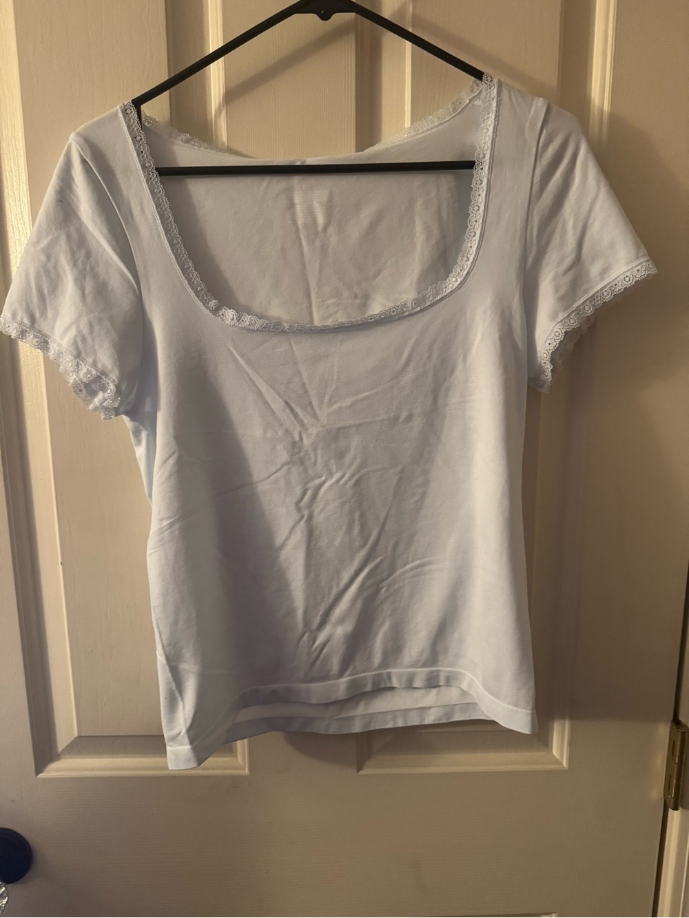 wild fable Light Blue Scoop Neck Lace-Trim Short Sleeve Tee